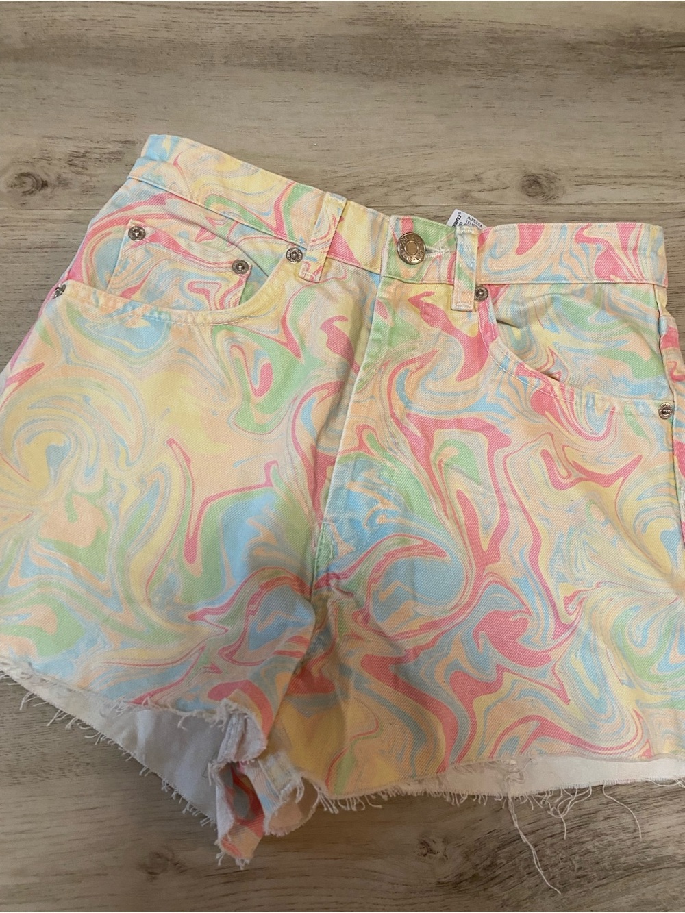 Zara Rainbow Marble High-Rise Denim Shorts- NWOT - Picture 9 of 15